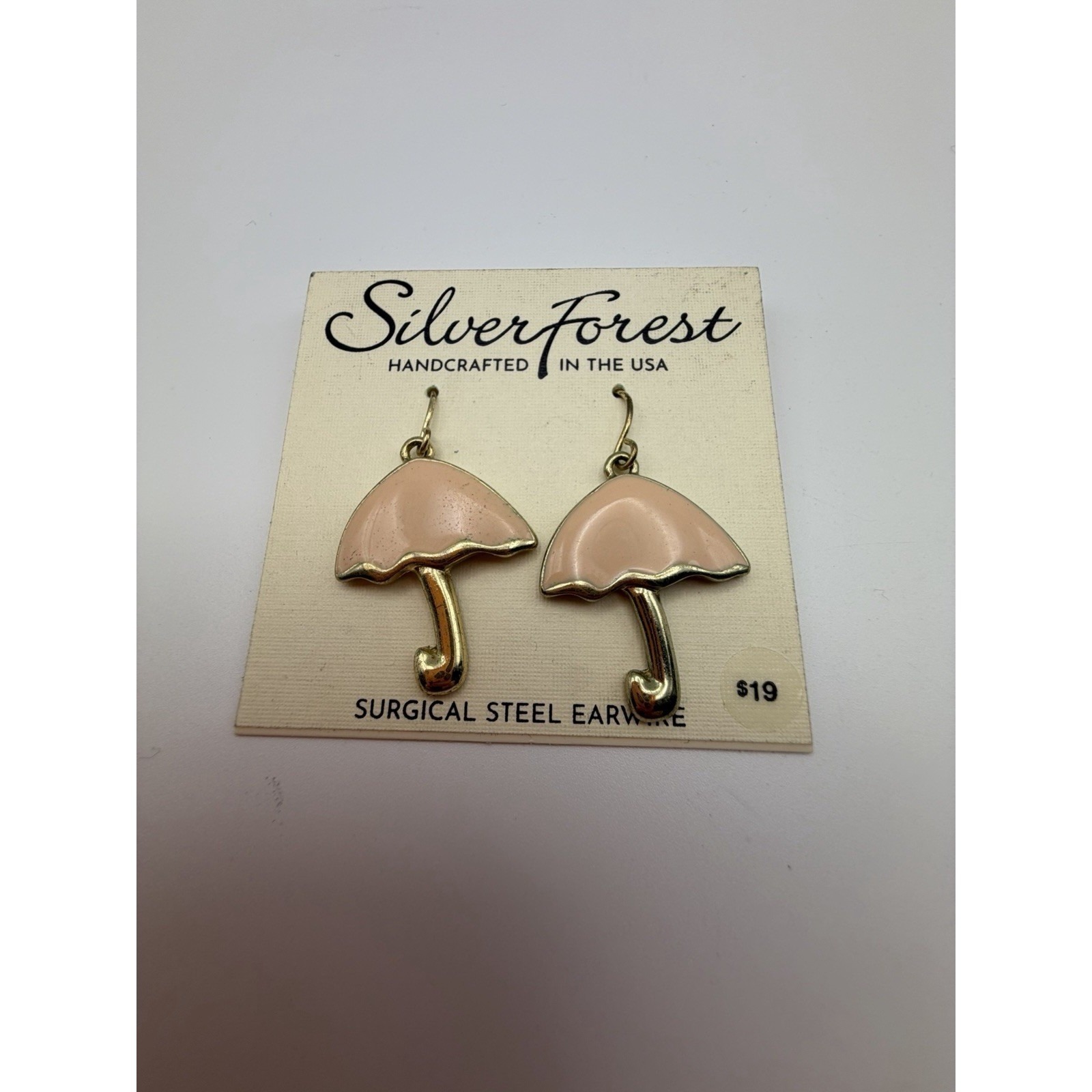 Silver Forest Pink Enamel Umbrella Drop Earrings Surgical Steel Usa Ne-2170 New